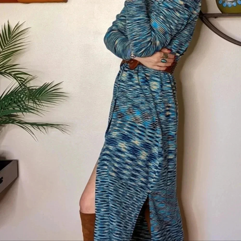 Band Of Gypsies Long Temo Cardigan Blue/Beige Slit Side Button Up SIZE S WOMEN'S - Picture 6 of 16